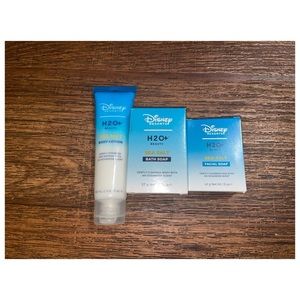 Set of 3 Disney H20+ travel size body lotion, facial soap bar and bath soap bar